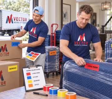 moving boxes and furniture color coding