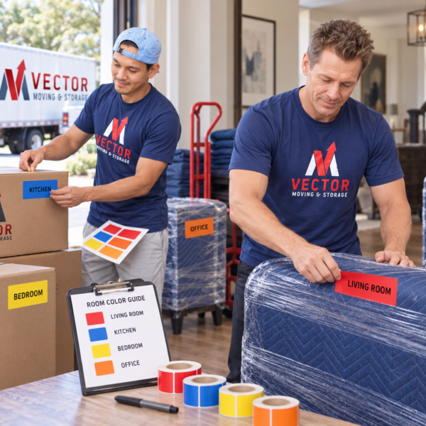 moving boxes and furniture color coding