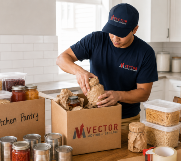 Vector mover packing pantry food for a move