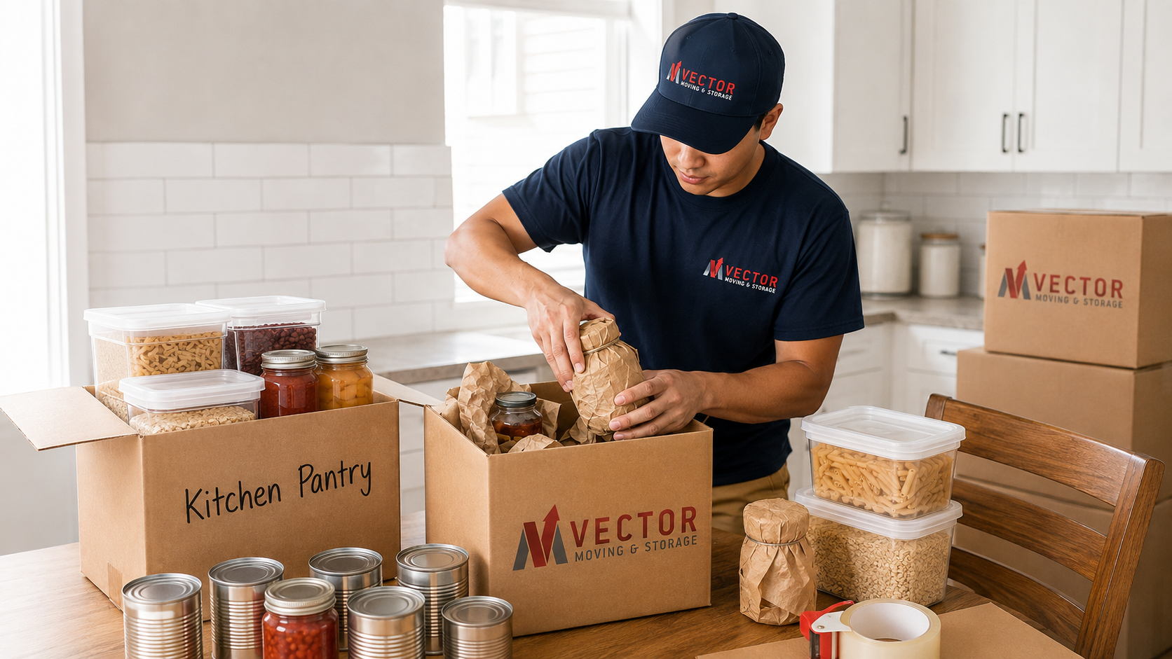 Vector mover packing pantry food for a move