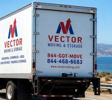 Vector Moving and Storage truck on a long-distance highway route