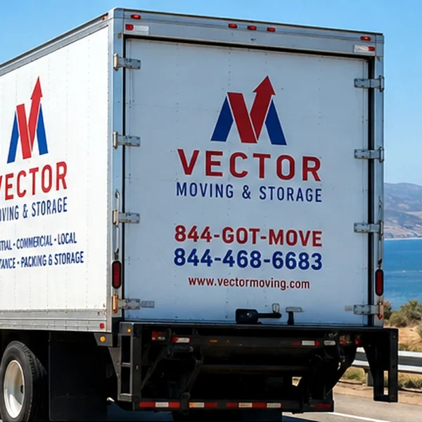 Vector Moving and Storage truck on a long-distance highway route