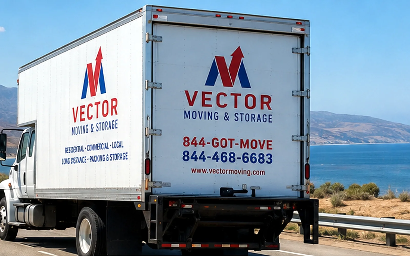 Vector Moving and Storage truck on a long-distance highway route