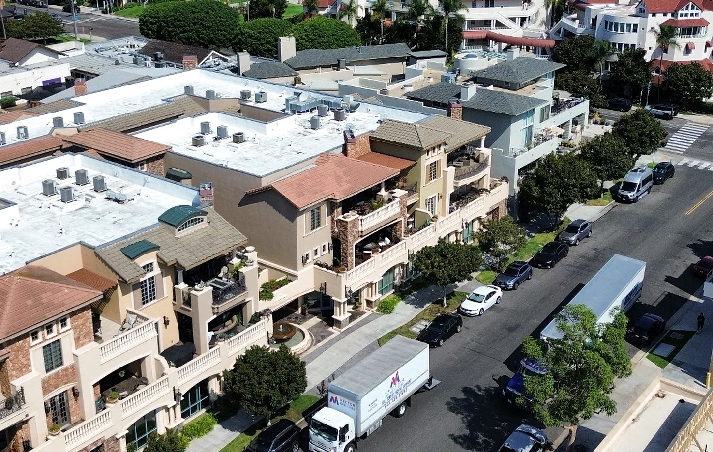 Vector moving trucks serving a coastal San Diego residential area