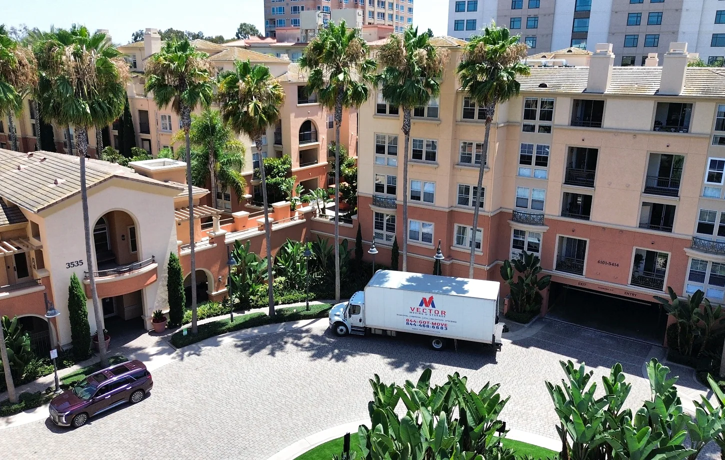 Vector moving truck at a managed apartment and condominium community