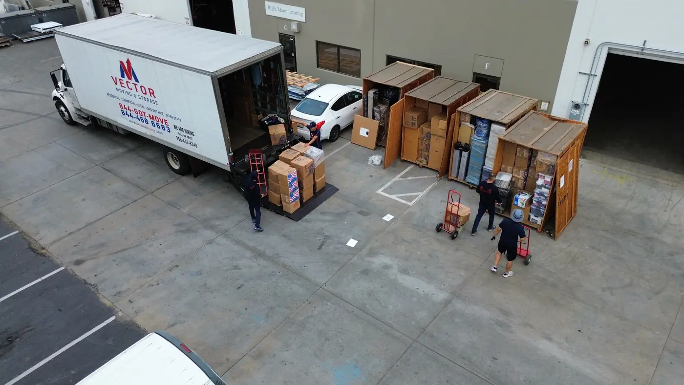 Vector Moving and Storage warehouse vaults and forklift