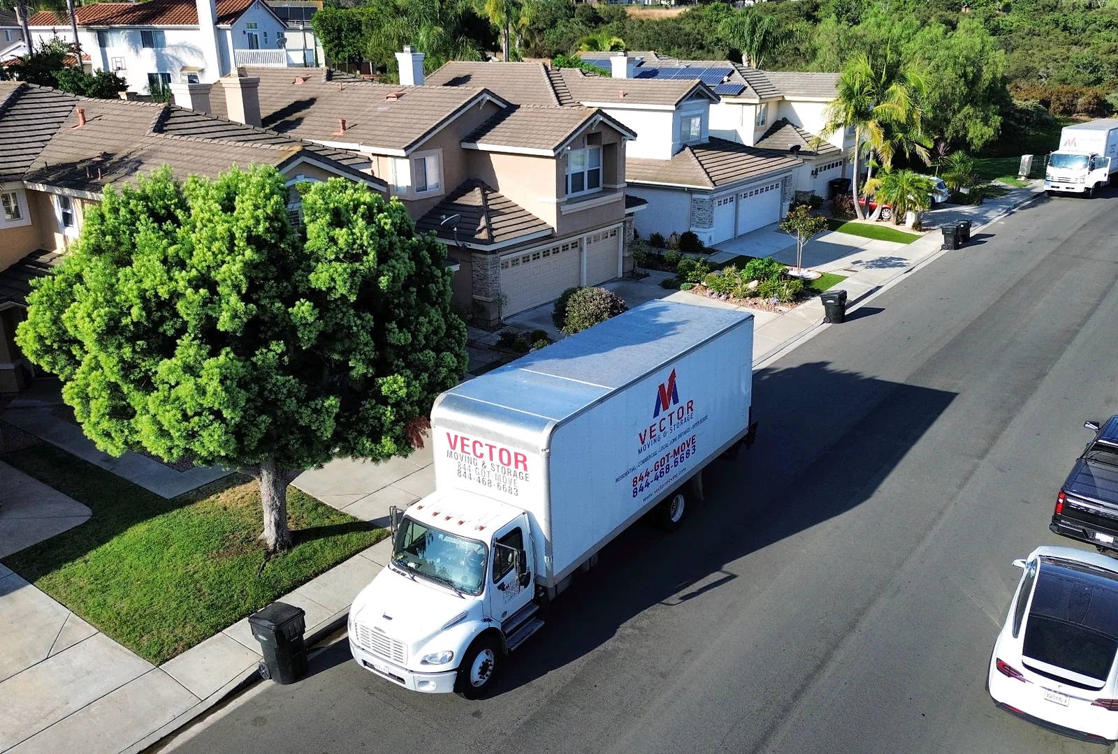 Vector Moving and Storage truck serving a San Diego residential neighborhood