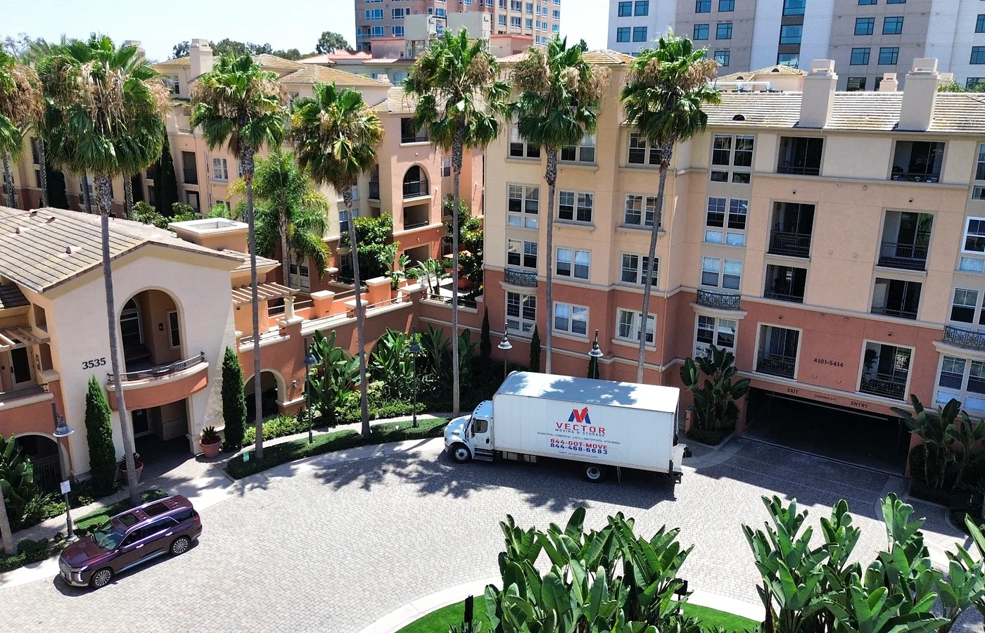 Vector moving truck at a managed residential community