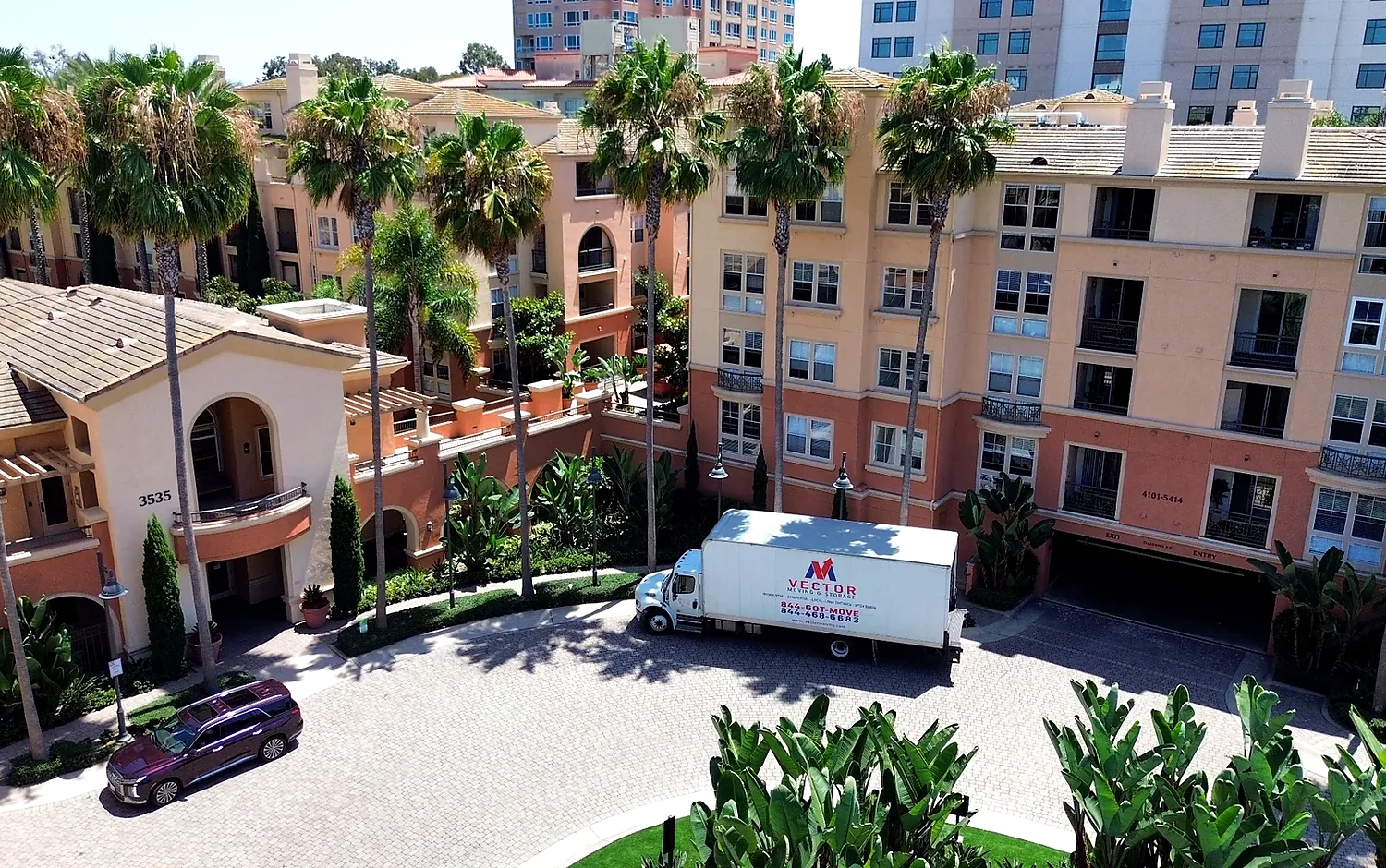 Vector moving truck at a managed residential community