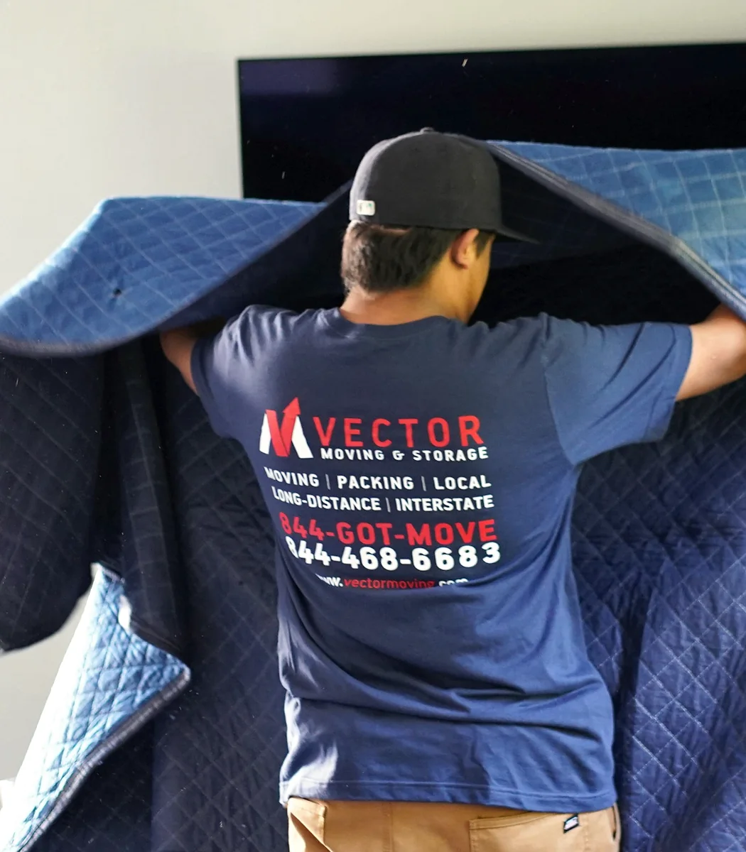 Vector mover covering furniture with a padded moving blanket