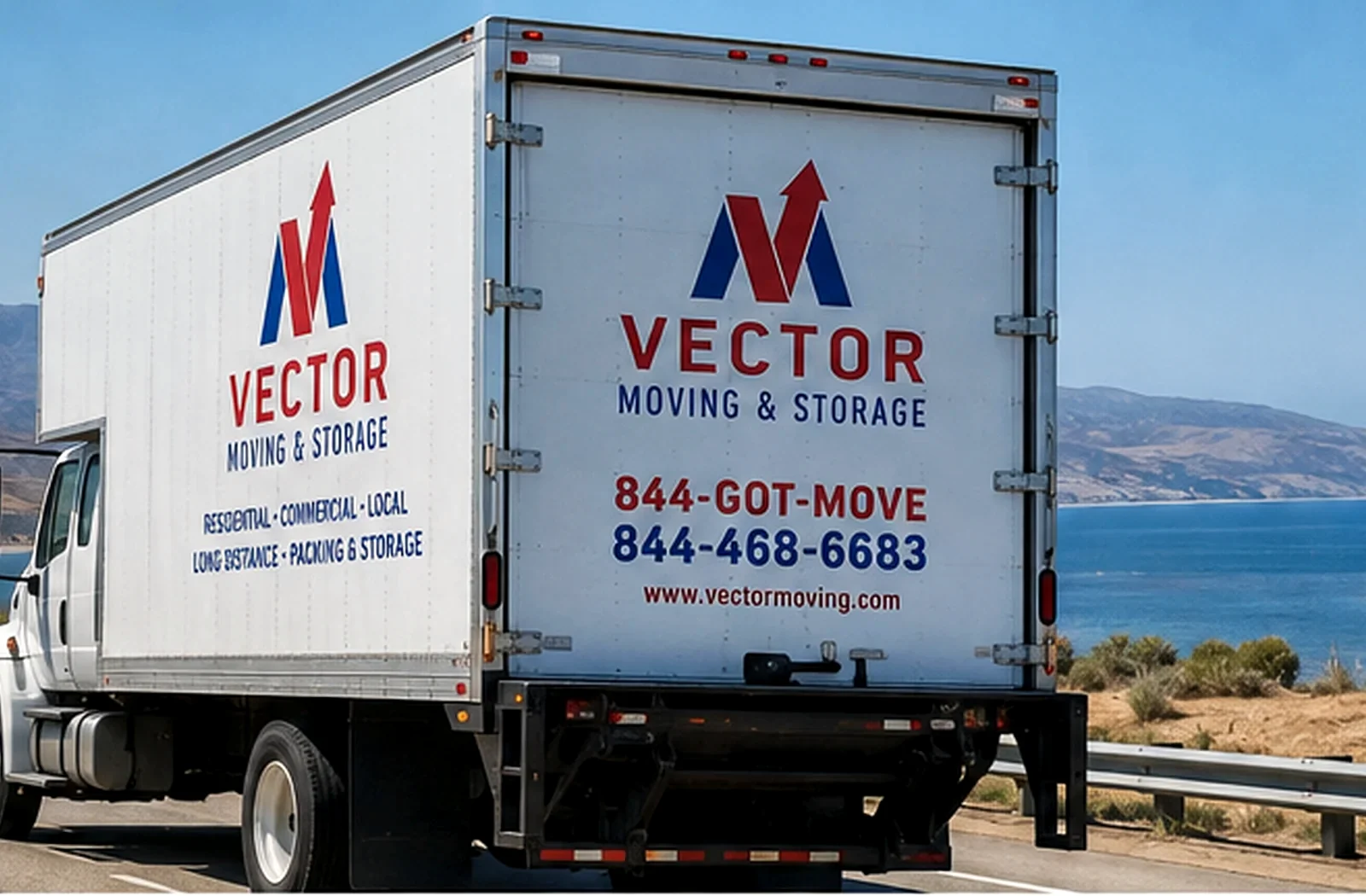 Vector Moving and Storage truck on a highway