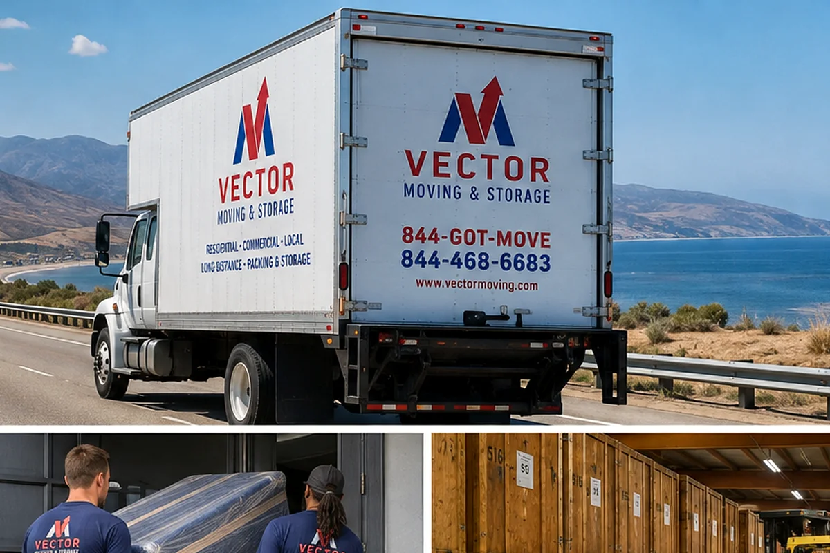 Vector moving truck traveling on a long-distance route
