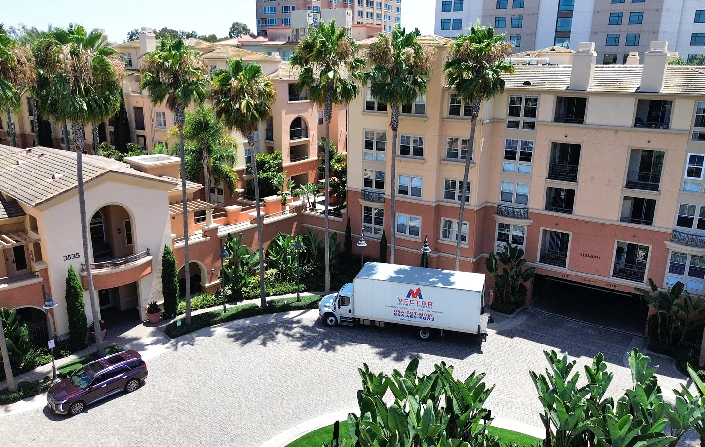 Vector moving truck at a managed condominium community