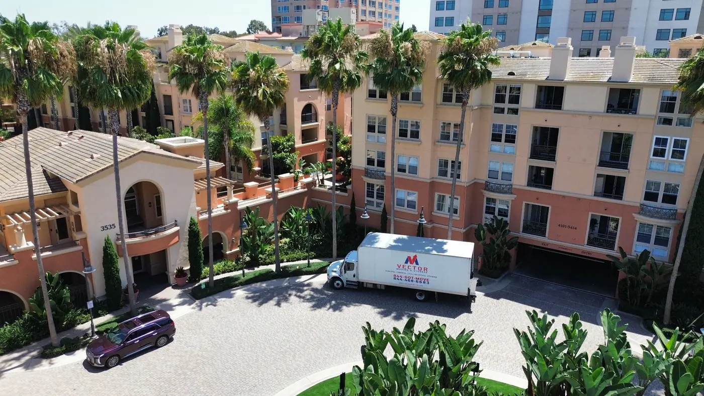 Vector Moving truck serving a managed condominium community in San Diego