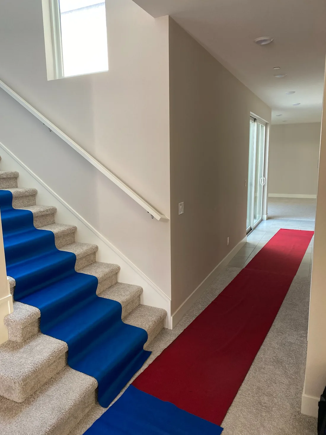 Temporary floor and stair protection installed inside a home
