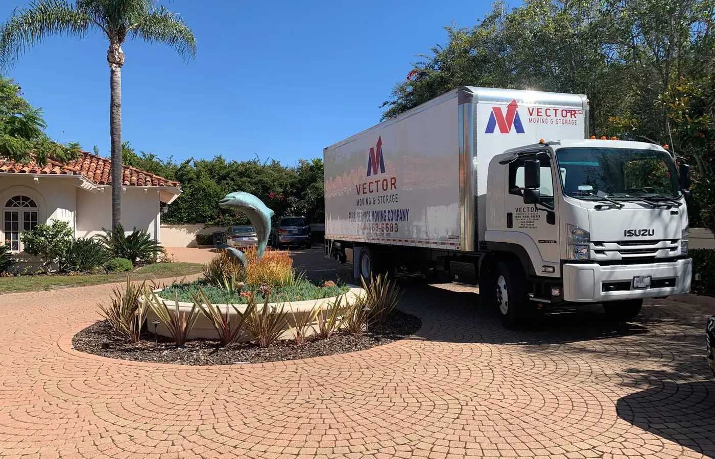 Vector Moving and Storage truck at a coastal San Diego residence