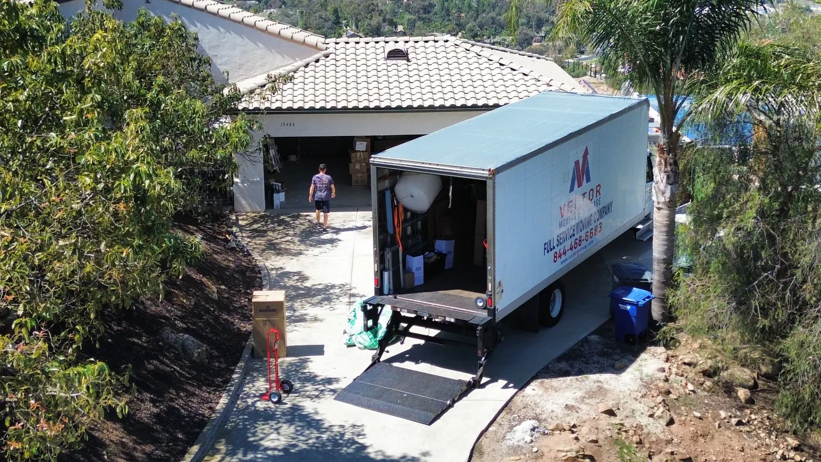 Vector Moving truck scheduled for a residential move in San Diego