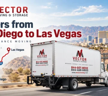 Vector Moving truck with an illustrated San Diego to Las Vegas route map