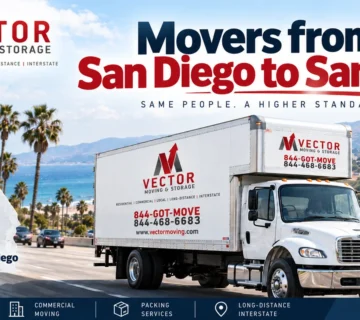 Vector Moving truck with an illustrated San Diego to San Jose route map
