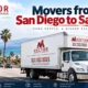 Vector Moving truck with an illustrated San Diego to San Jose route map